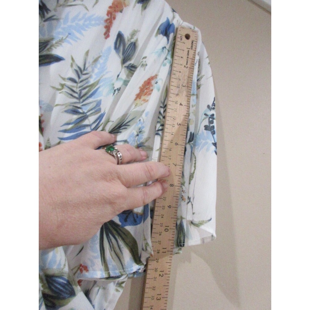 IVY CITY Dress Women XXL White/Blue Floral Long Flutter Sleeve - Picture 5 of 7